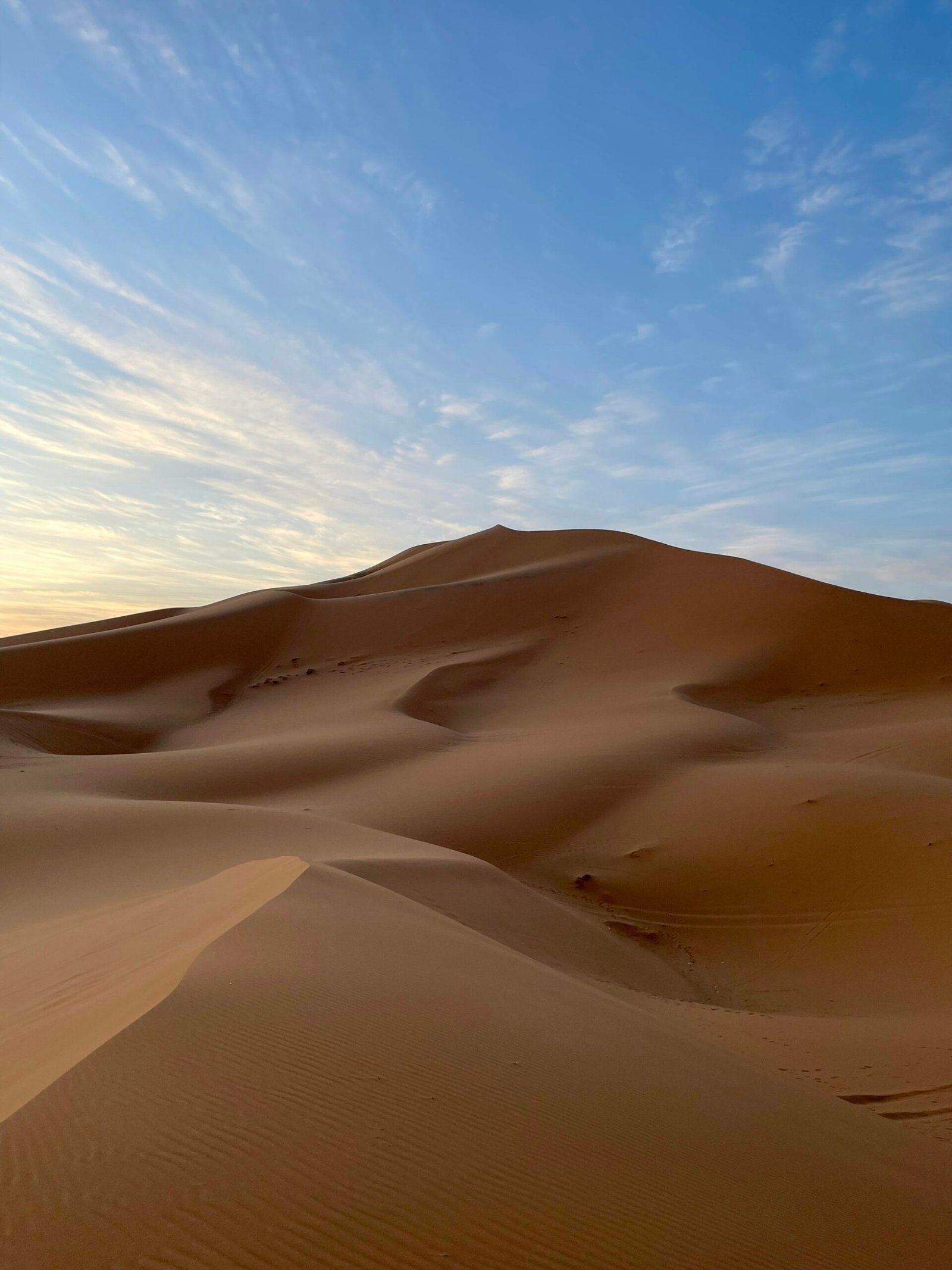 Golden sand dunes under a blue sky in the Dubai desert